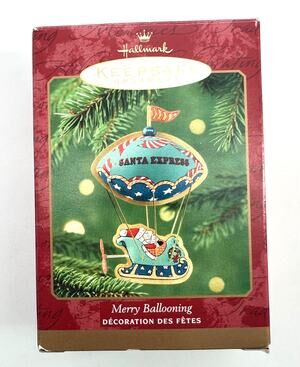 2000 Hallmark Keepsake Merry Ballooning Santa Express Pressed Tin Ornament